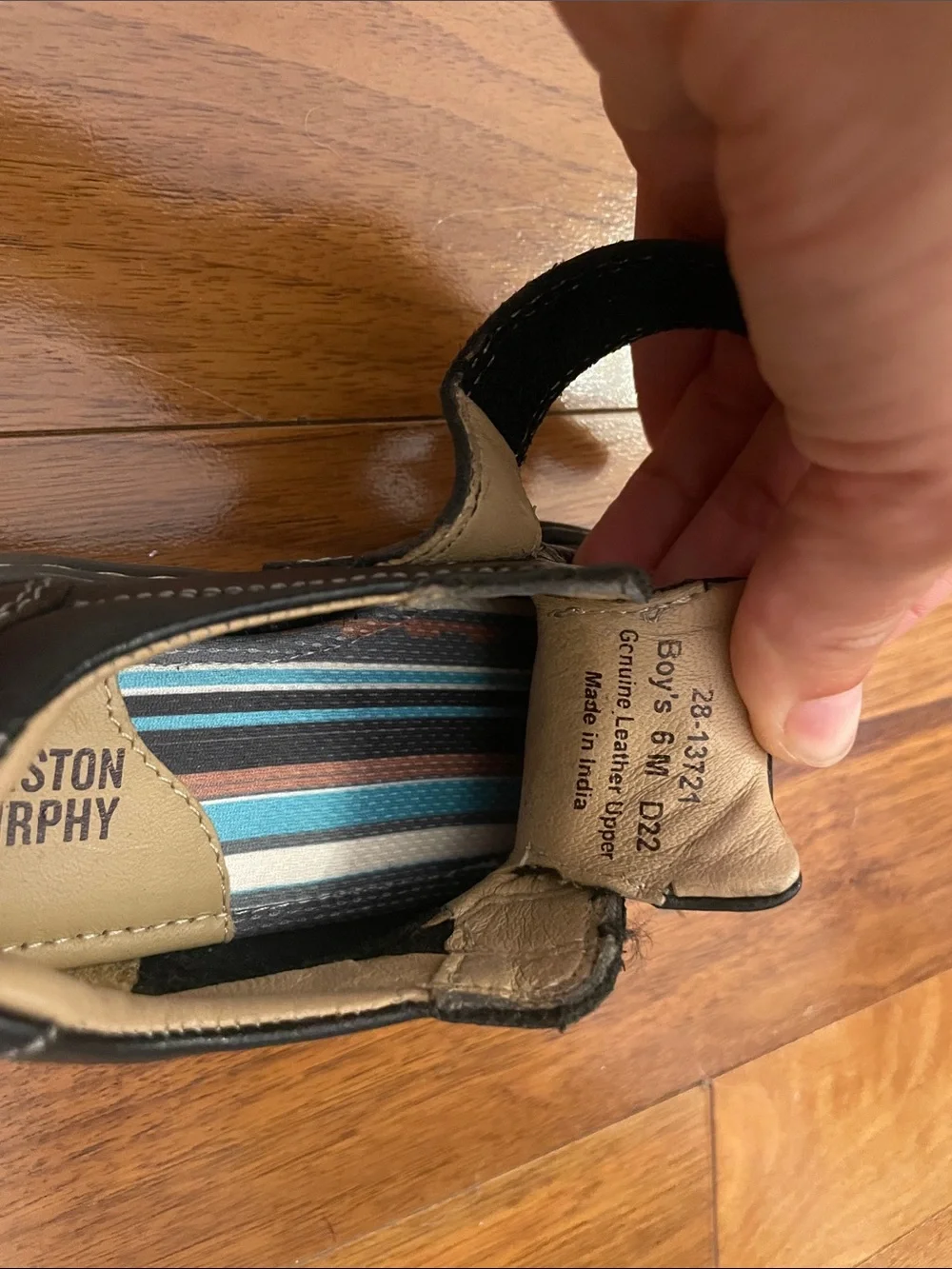 Johnston & Murphy Kids Black Leather Velcro Strap Dress Shoes
